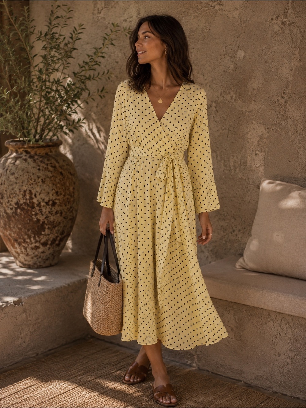 ASOS Polka Dot Sun Yellow Long Sleeve Dress Size 6